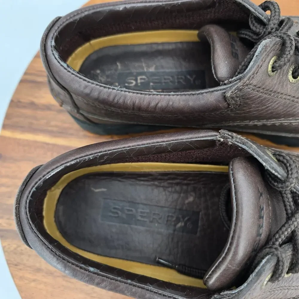 Sperry Boat Shoes Men's 8 M Brown Leather 3-Eye Lug Deck Outdoor Moccasin Low